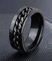 Μαύρο δαχτυλίδι Valuxy με αλυσίδα και λατινικούς αριθμούς