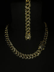 Σετ Κολιέ + Βραχιόλι Valuxy Cuban με μαύρες πέτρες