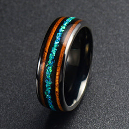 Μαύρο δαχτυλίδι Valuxy με Ξύλο και Μπλε Οπάλιο