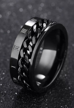 Μαύρο δαχτυλίδι Valuxy με αλυσίδα και λατινικούς αριθμούς