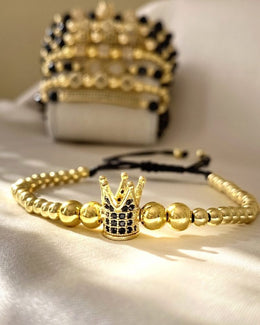 Βραχιόλι μοντέλο κορώνας, χρυσό ρυθμιζόμενο, Lux unisex.