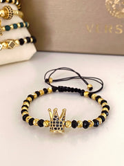 Βραχιόλι ρυθμιζόμενο, μαύρο κορδόνι, μοντέλο κορώνας