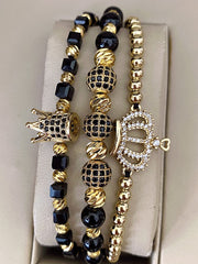 Σετ με 3 unisex βραχιόλια από μαύρο βότσαλο