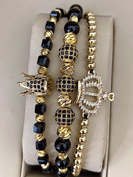 Σετ με 3 unisex βραχιόλια από μαύρο βότσαλο