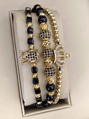 Σετ με 3 unisex βραχιόλια από μαύρο βότσαλο