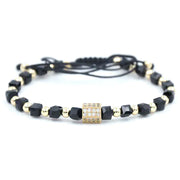 Βραχιόλι όνυχα με τετράγωνη όψη και επιχρυσωμένο ανοξείδωτο ατσάλι, εξαγωνικό μοντέλο με λευκά ζιργκόν